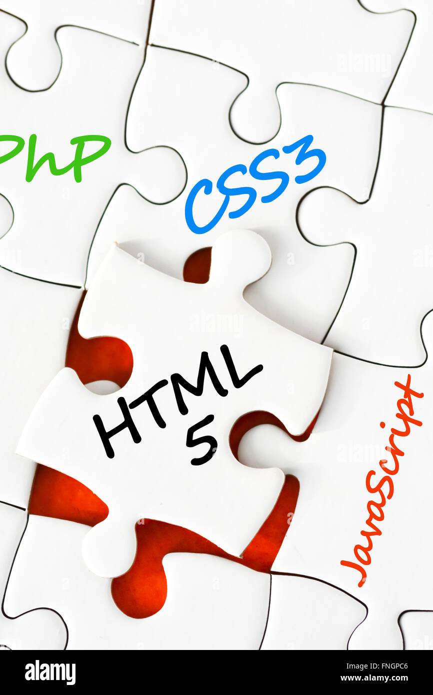 Différents langages web concept ou l'apprentissage du processus de développement web Banque D'Images