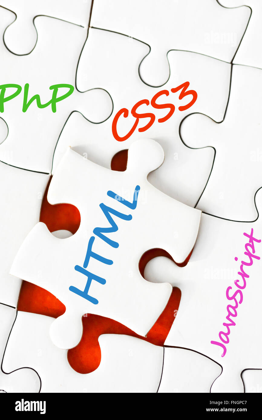 Différents langages web concept avec l'apprentissage du développement web businesswoman Banque D'Images