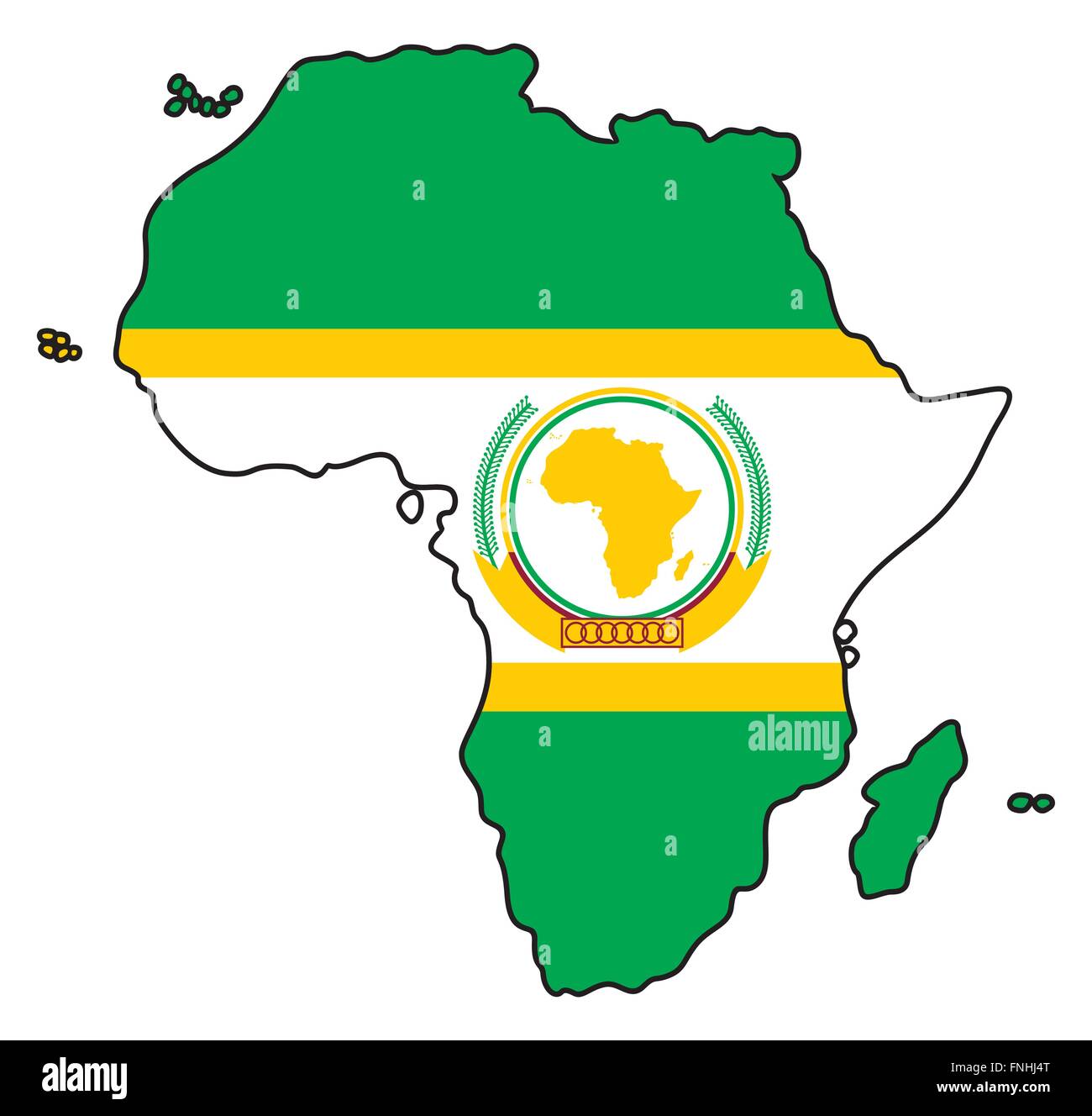 Carte de l'Afrique colorée comme le drapeau de l'Union africaine. Illustration de Vecteur