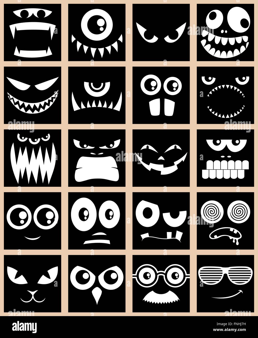 Ensemble de 20 avatars en noir et blanc. Illustration de Vecteur