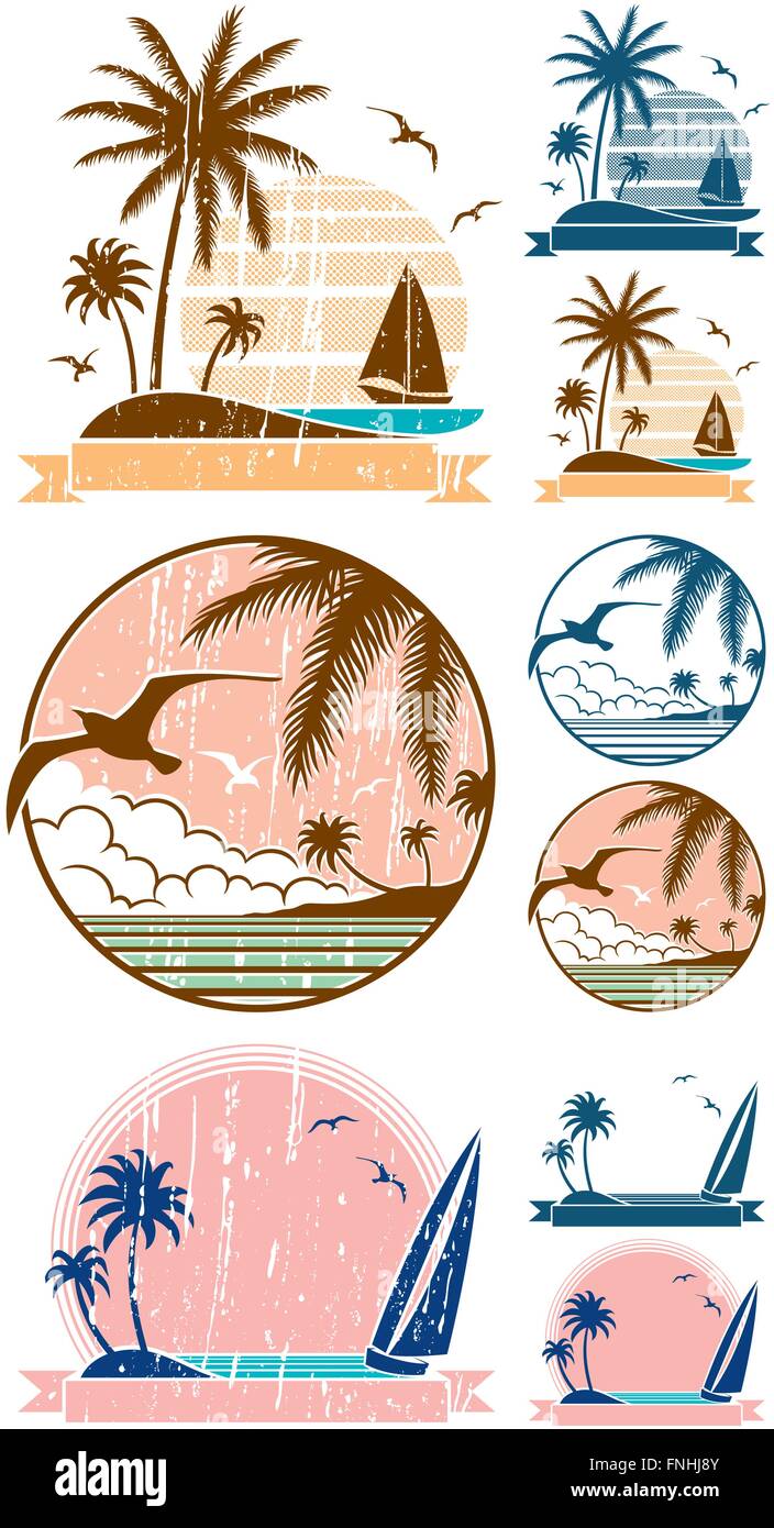 Ensemble de 3 symboles plage  + 6 versions supplémentaires (2 pour chaque symbole). Illustration de Vecteur Ensemble de 3 symboles plage  + 6 versions supplémentaires (2 pour chaque symbole). Illustration de Vecteur