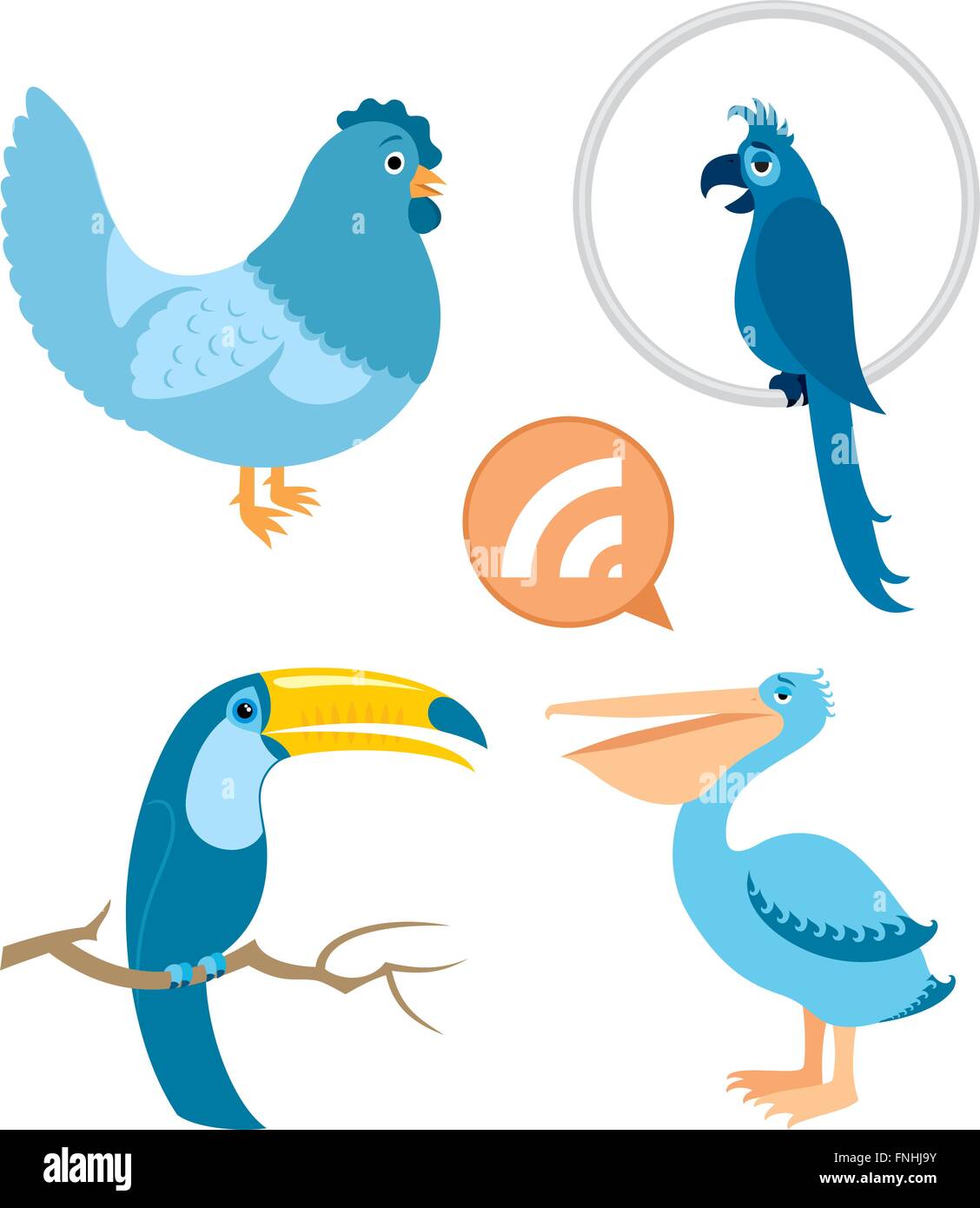 4 oiseaux bleus. Illustration de Vecteur