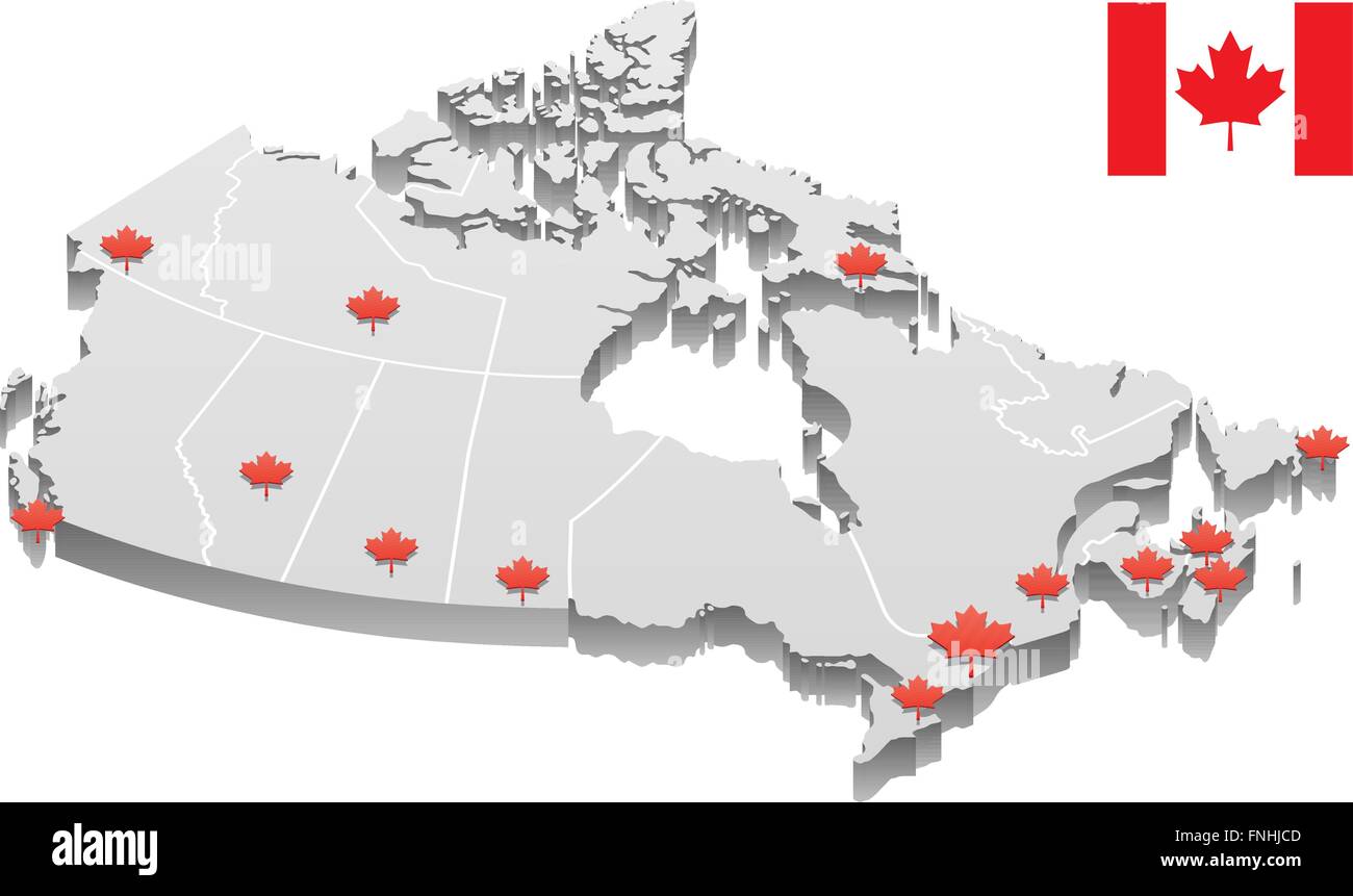 3D de la carte du Canada montrant les capitales des provinces et territoires, ainsi que les frontières. Capitales ainsi que les frontières sont distincts sur l Illustration de Vecteur