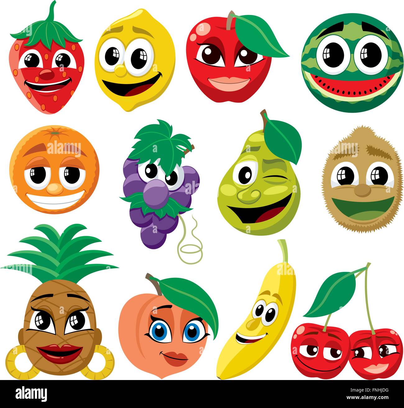 Set of funny cartoon fruits. Illustration de Vecteur
