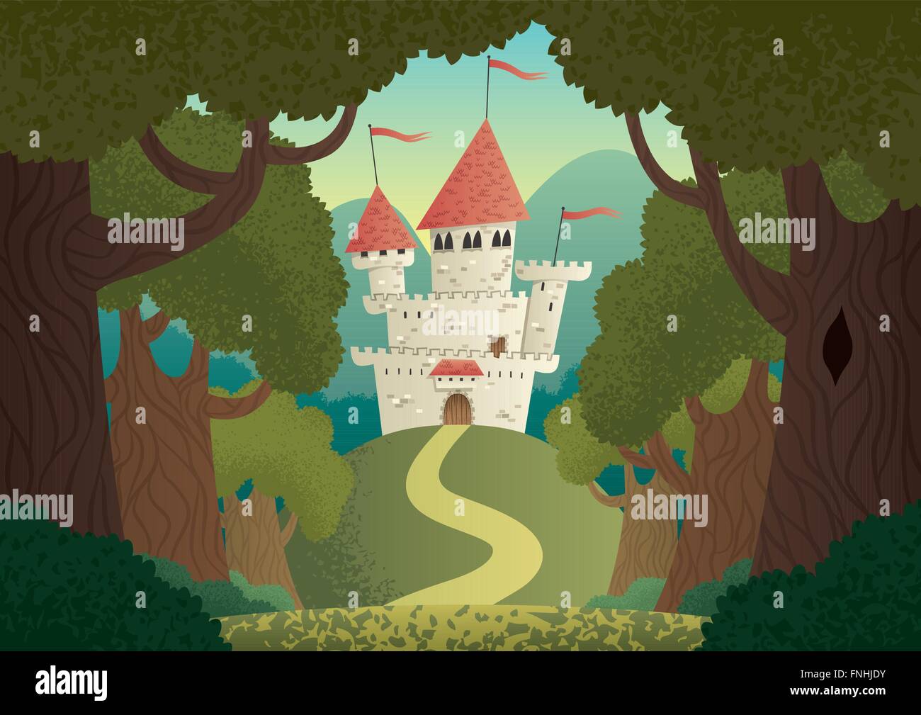 Cartoon fantasy castle. Pas de transparence utilisés. Les gradients de base (linéaire). Illustration de Vecteur