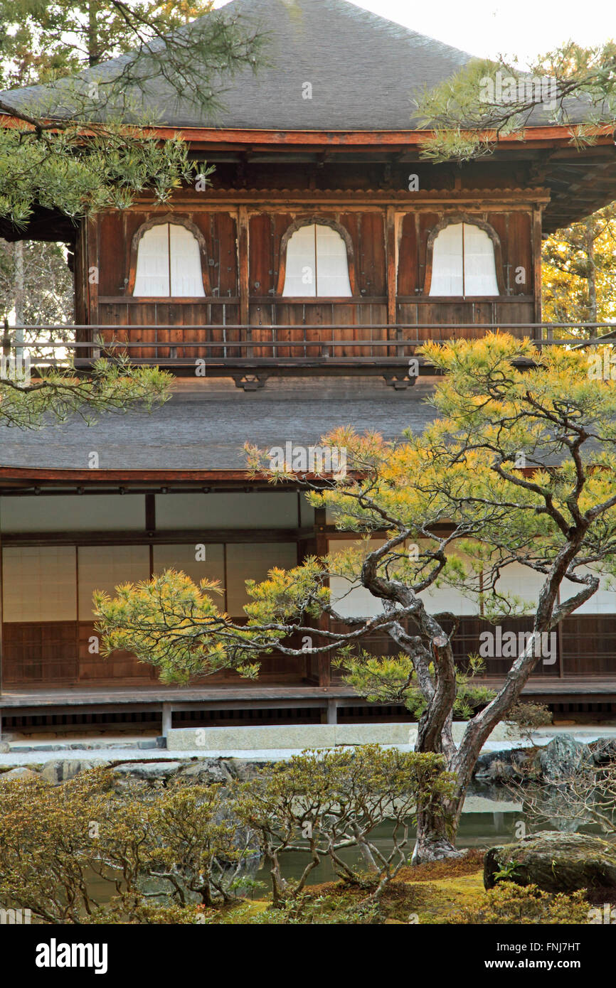 Le Japon, Kyoto, Temple Ginkakuji, Pavillon d'argent, jardin, Banque D'Images