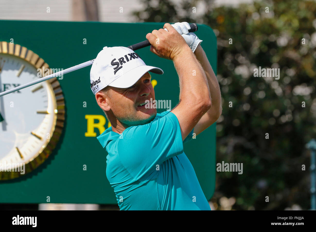 Orlando, Floride, USA. 15 mars, 2016. Des milliers de spectateurs se sont rendus le jour de pratique du Bay Hill Invitational Golf Tournament organisé par Arnold Palmer. Les professionnels invités : Jason Day, Chris Woods, Francesco Molinari, Mark Hubbard et KJ Choi. Credit : Findlay/Alamy Live News Banque D'Images