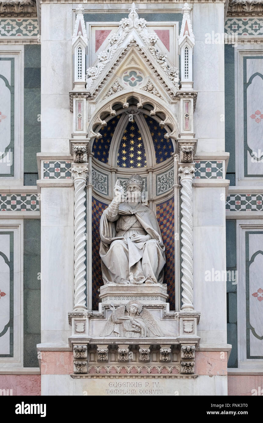 Le Pape Eugène IV, portail de Cattedrale di Santa Maria del Fiore (Cathédrale de Sainte Marie de la fleur), Florence, Italie Banque D'Images