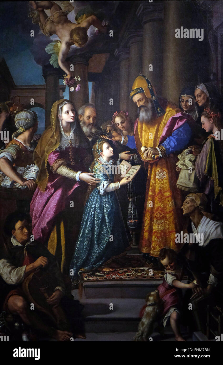 Retable représentant Présentation de Marie au temple, le travail d'Alessandro Allori dans cathédrale de St.Martin à Lucca, Italie Banque D'Images