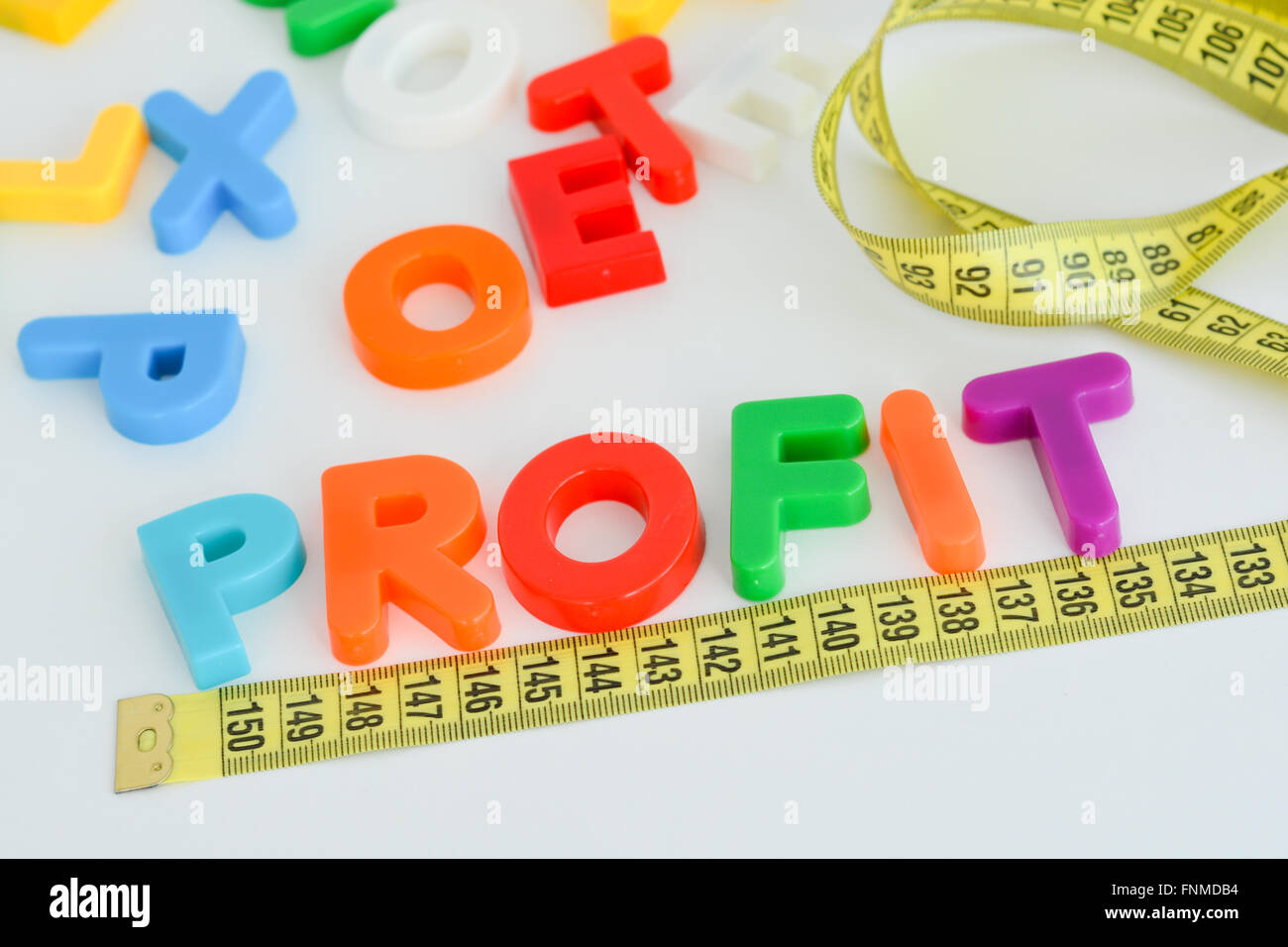 Mesurer votre profit concept écrit comme blocs de couleur magnétique lettre avec l'échelle Banque D'Images