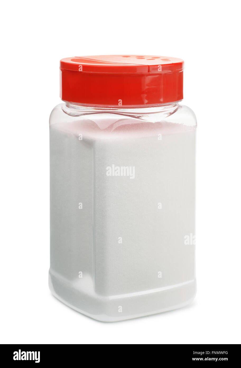 Conteneur plastique de sel de table isolated on white Banque D'Images