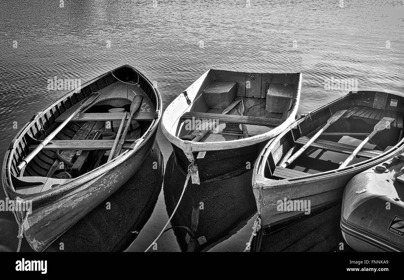Bateaux en bois en ligne Maine Harbour- Black & White Banque D'Images