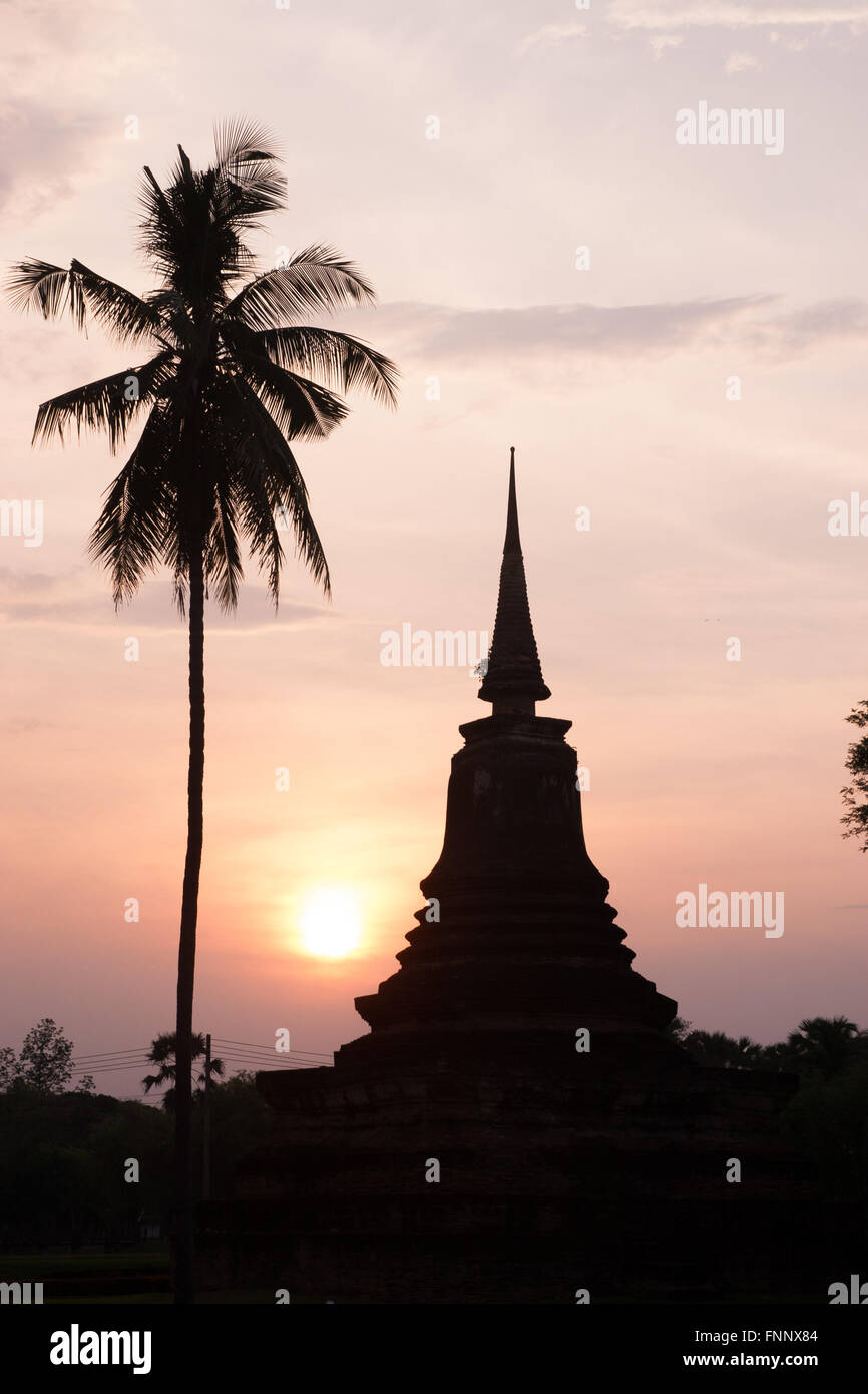Silhouette de pagoda et palm tree Banque D'Images