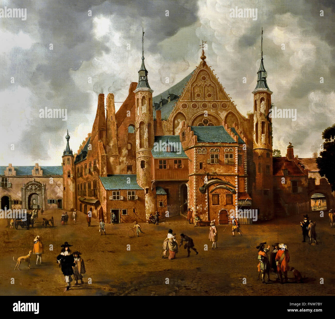 Vue sur le Binnenhof avec le Ridderzaal la Haye ca. 1660 ( Parlement ) pays-Bas ( Binnenhof est situé au coeur du centre-ville de la Haye. Il a été le lieu des réunions du Parlement néerlandais, le Staten-Generaal, depuis 1446, et a été le centre de la politique hollandaise pendant de nombreux siècles. ) Banque D'Images
