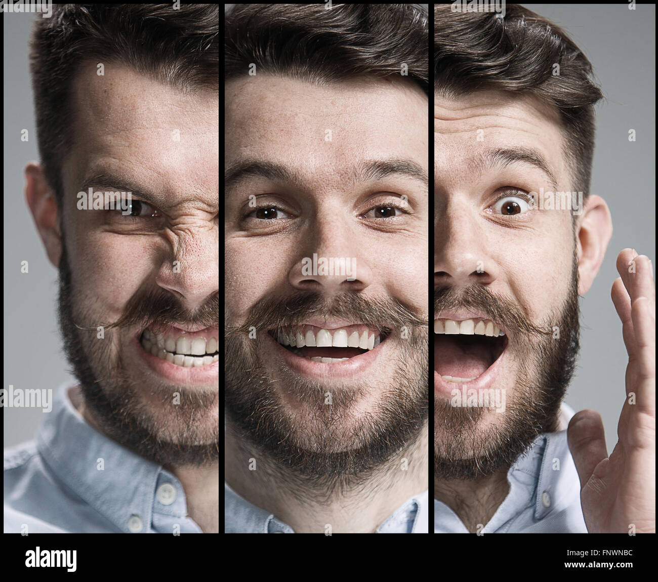 Série de portraits du jeune homme avec différentes émotions Banque D'Images