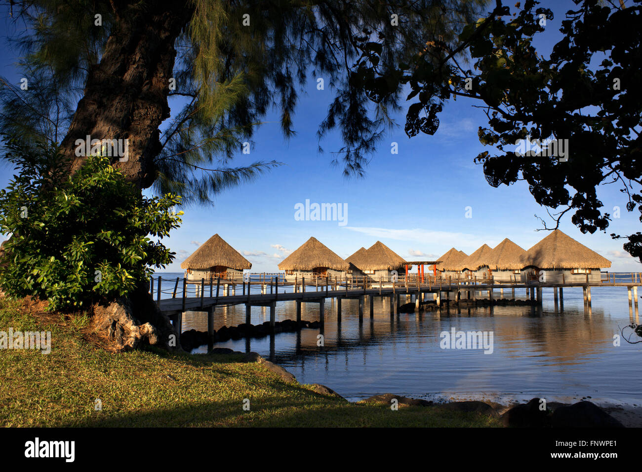 Coucher du soleil à Meridien Hotel sur l'île de Tahiti, Polynésie Française, Tahiti Nui, îles de la société, Polynésie Française, Pacifique Sud Banque D'Images