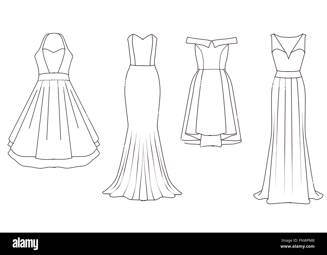 Ensemble de croquis de mode Modèles de télévision - Femme - robe courte et moyenne durée Banque D'Images
