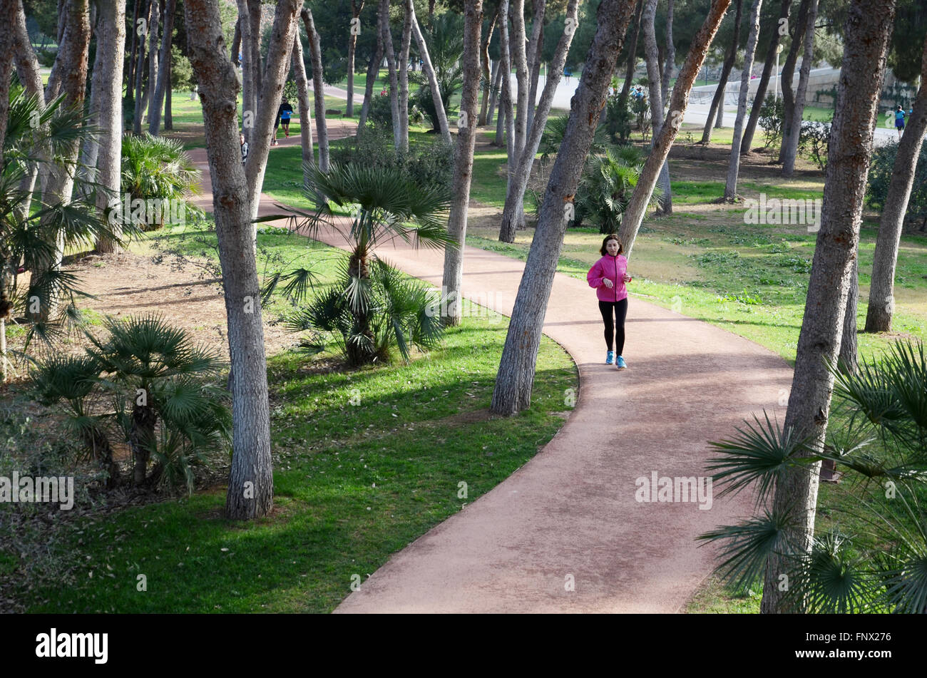 Le jogging dans le Jardin del Turia, Valencia Espagne Banque D'Images