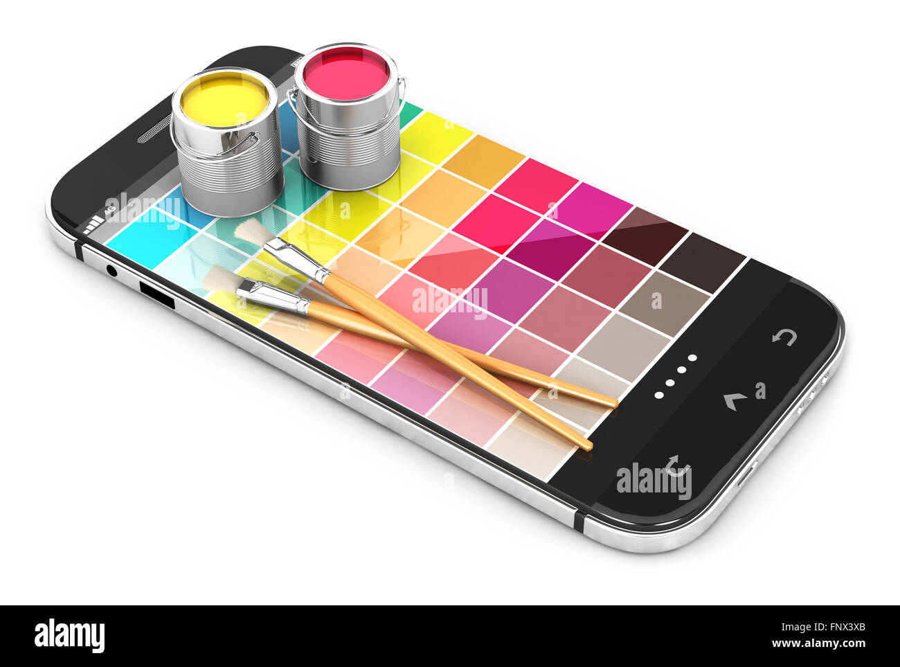 Smartphone 3d concept avec échantillons de couleur, isolé sur fond blanc Banque D'Images