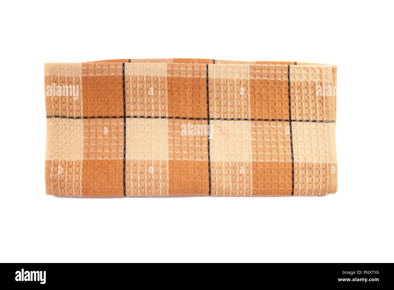 Serviette à carreaux pliée sur un fond blanc Banque D'Images