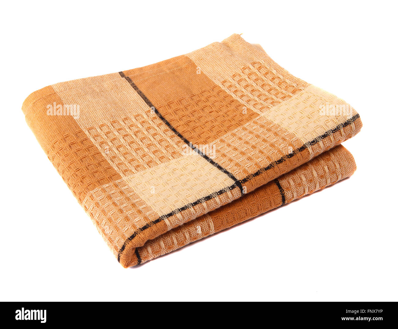 Serviette à carreaux pliée sur un fond blanc Banque D'Images