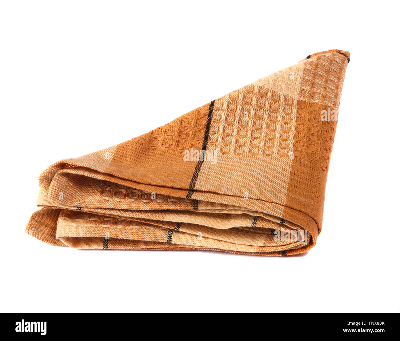 Serviette à carreaux pliée sur un fond blanc Banque D'Images