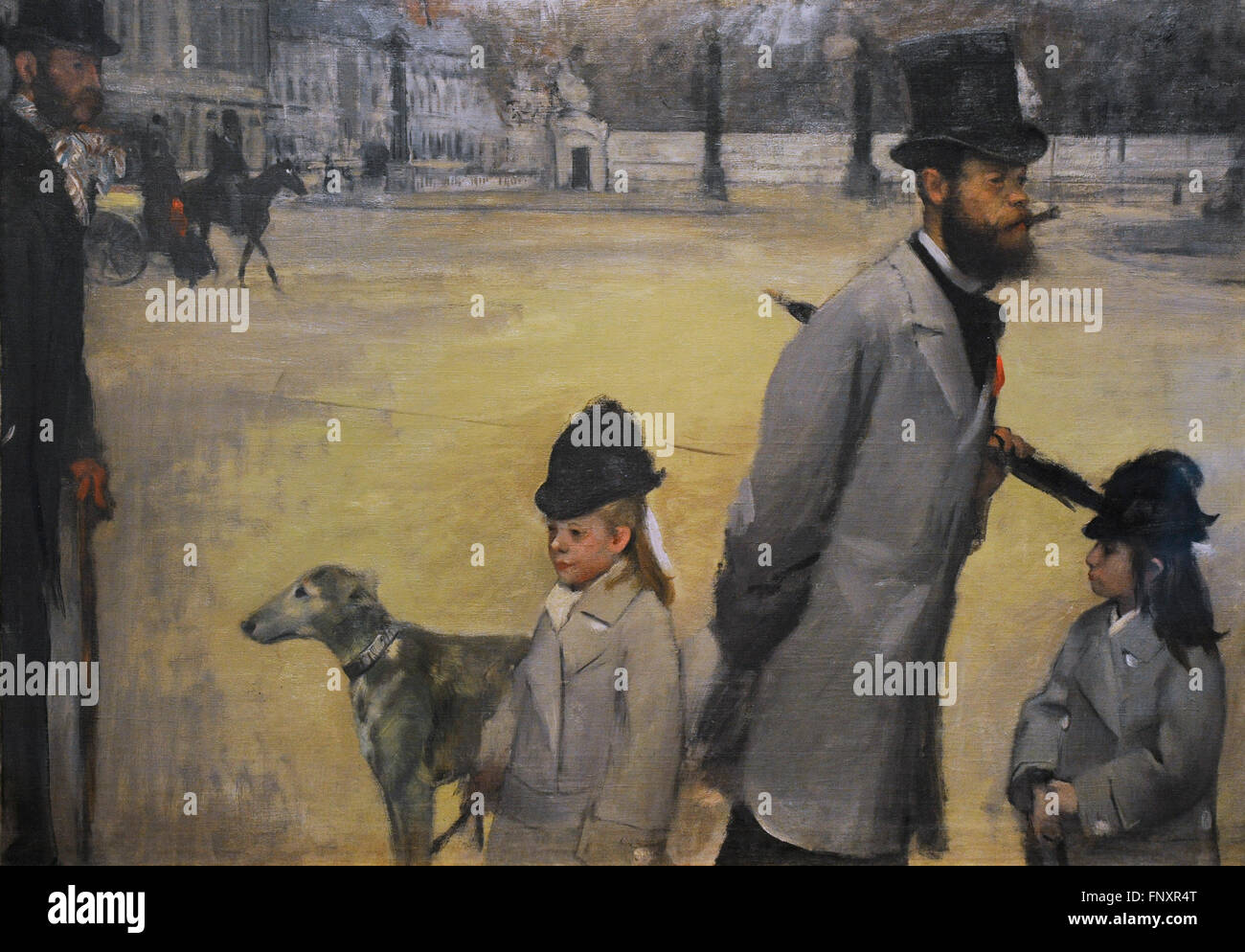 Edgar Degas (1834-1917). Peintre et sculpteur français. Place de la Concorde ou le Vicomte Lepic et ses deux filles qui traversent la place de la Concorde, 1875. Huile sur toile. Le Musée de l'Ermitage. Saint Petersburg. La Russie. Banque D'Images