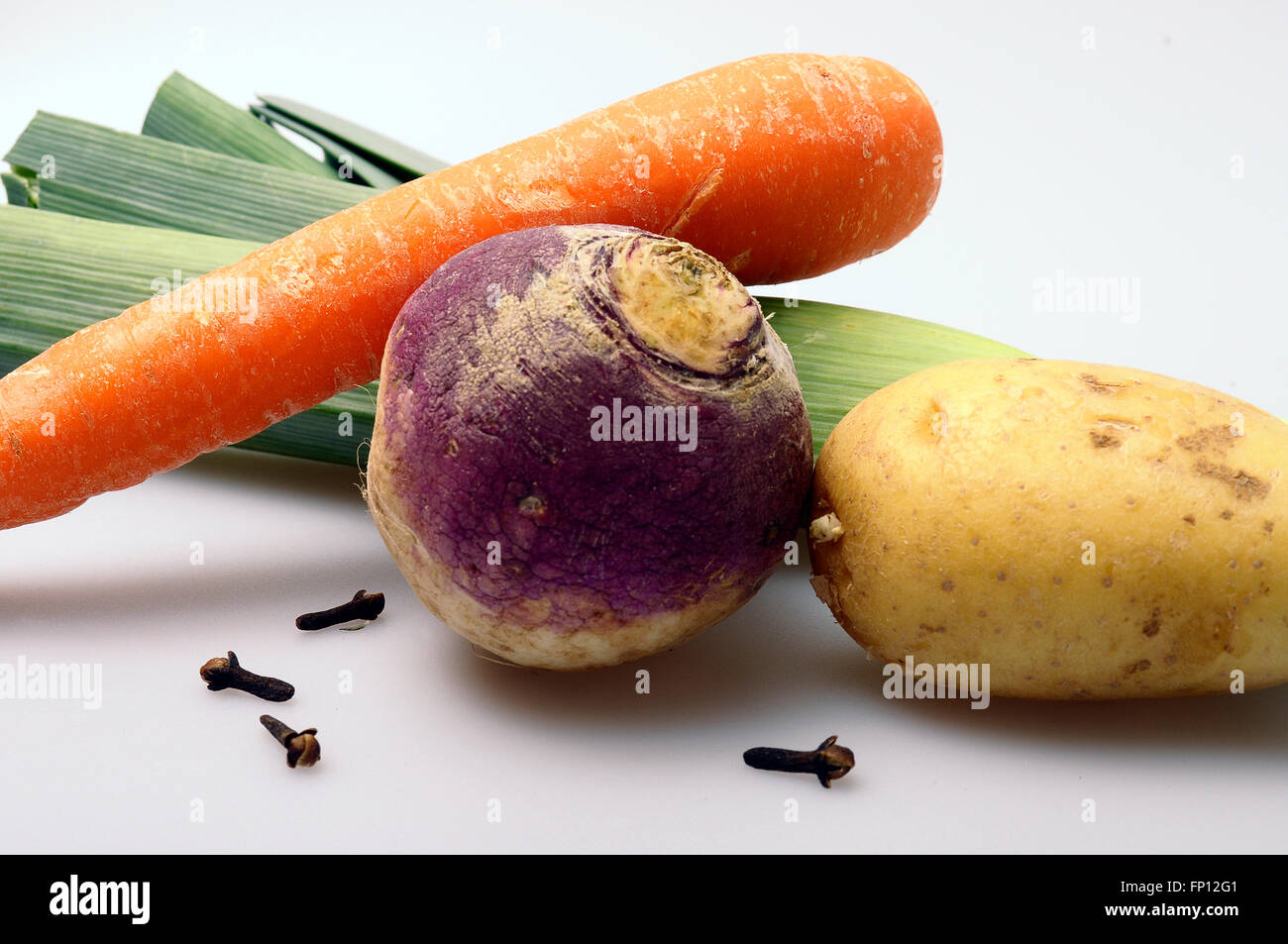 Ingrédients pour recette française du pot au feu : la carotte, poireau