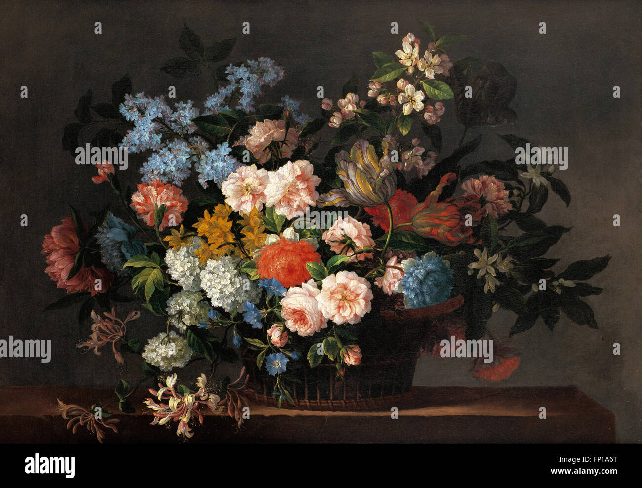 Jean-Baptiste Monnoyer - Nature morte au panier de fleurs Banque D'Images