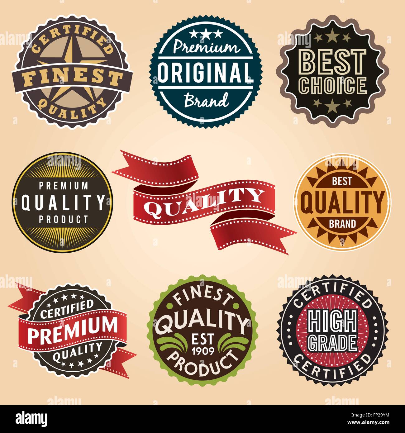 Jeu D'Étiquettes Vintage. Également disponible en noir et blanc. Illustration de Vecteur