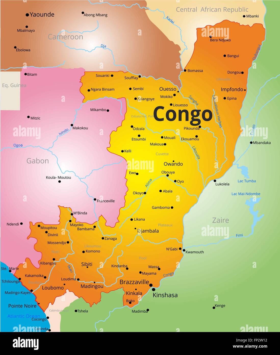 Carte en couleurs du Congo Illustration de Vecteur Carte en couleurs du Congo Illustration de Vecteur