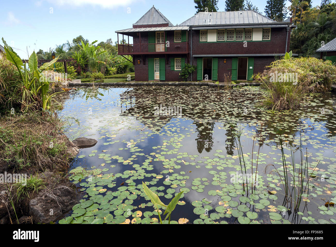 Water Lily Pond Dans Le Conservatoire Botanique National De Mascarin Jardin Botanique Jardin De Mascarin Saint Leu La Reunion Photo Stock Alamy
