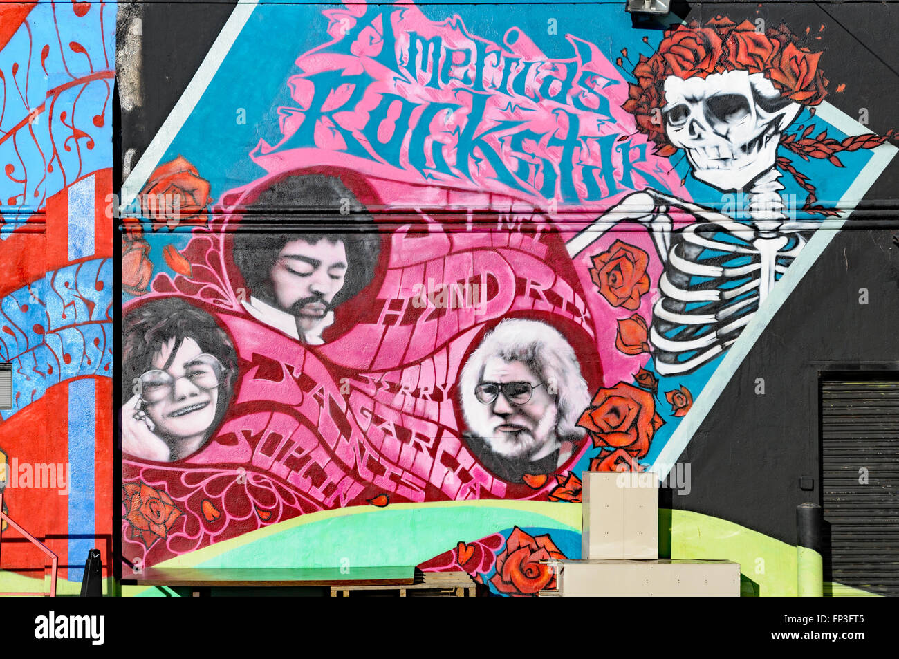 America's bull2kill records (Janis Joplin, Jimi Hendrix, Jerry Garcia, Grateful Dead) murale, Haight-Ashbury, San Francisco, CA Banque D'Images
