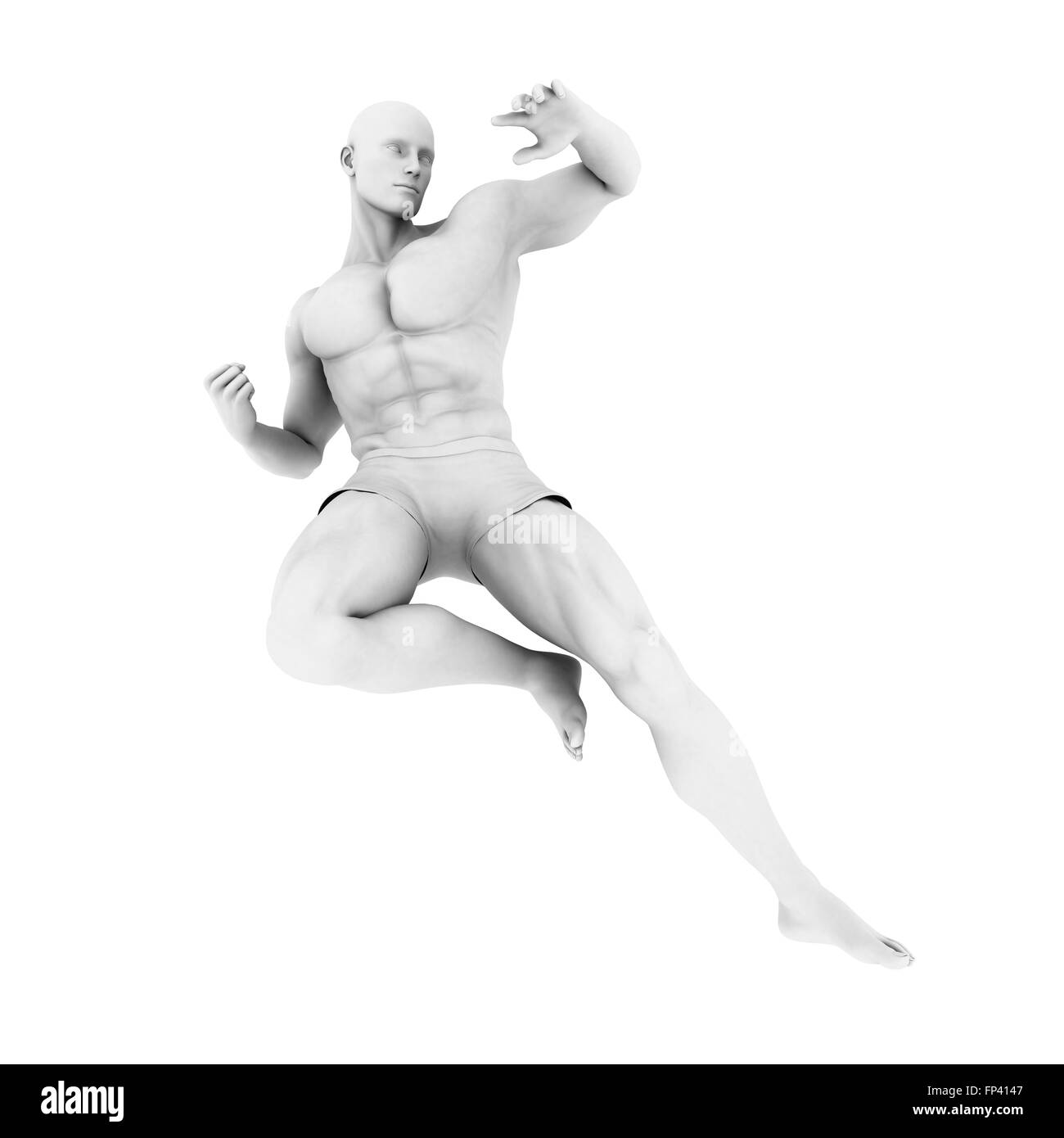 Super Héros posent avec un homme dans le rendu 3d illustration Banque D'Images