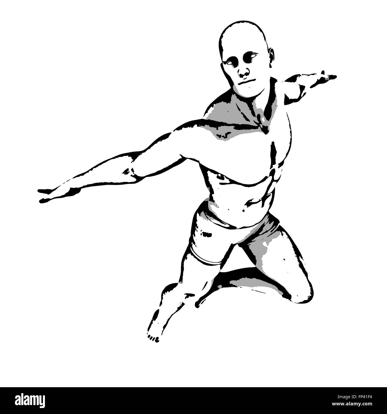 Poser dans les héros de bande dessinée à l'encre Croquis Illustration Banque D'Images