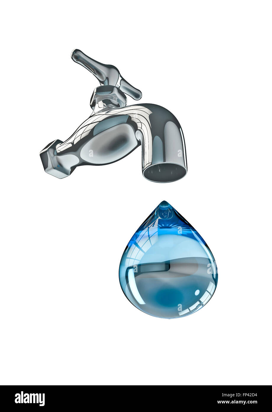 L'eau du robinet / 3D render of touchez et grand Water drop Banque D'Images