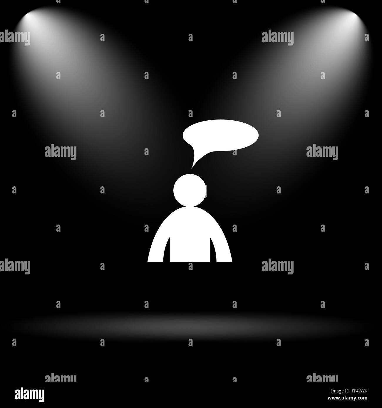 Commentaires icône. Bouton Internet sur fond noir. - Homme avec bulle Banque D'Images