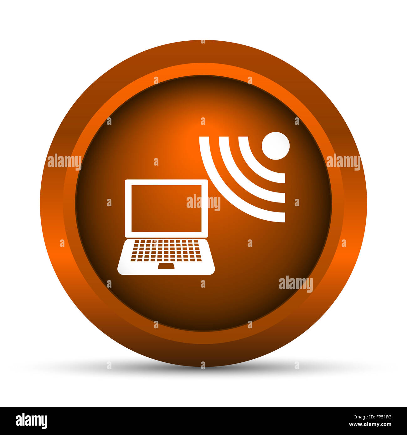 L'icône ordinateur portable sans fil. Bouton Internet sur fond blanc. Banque D'Images