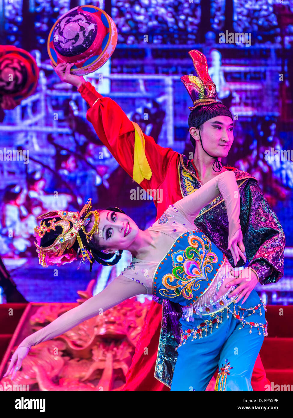 La danse et la musique de la dynastie Tang Spectacle au Grand Théâtre du Soleil, la ville de Xian, Province du Shaanxi, Chine Banque D'Images