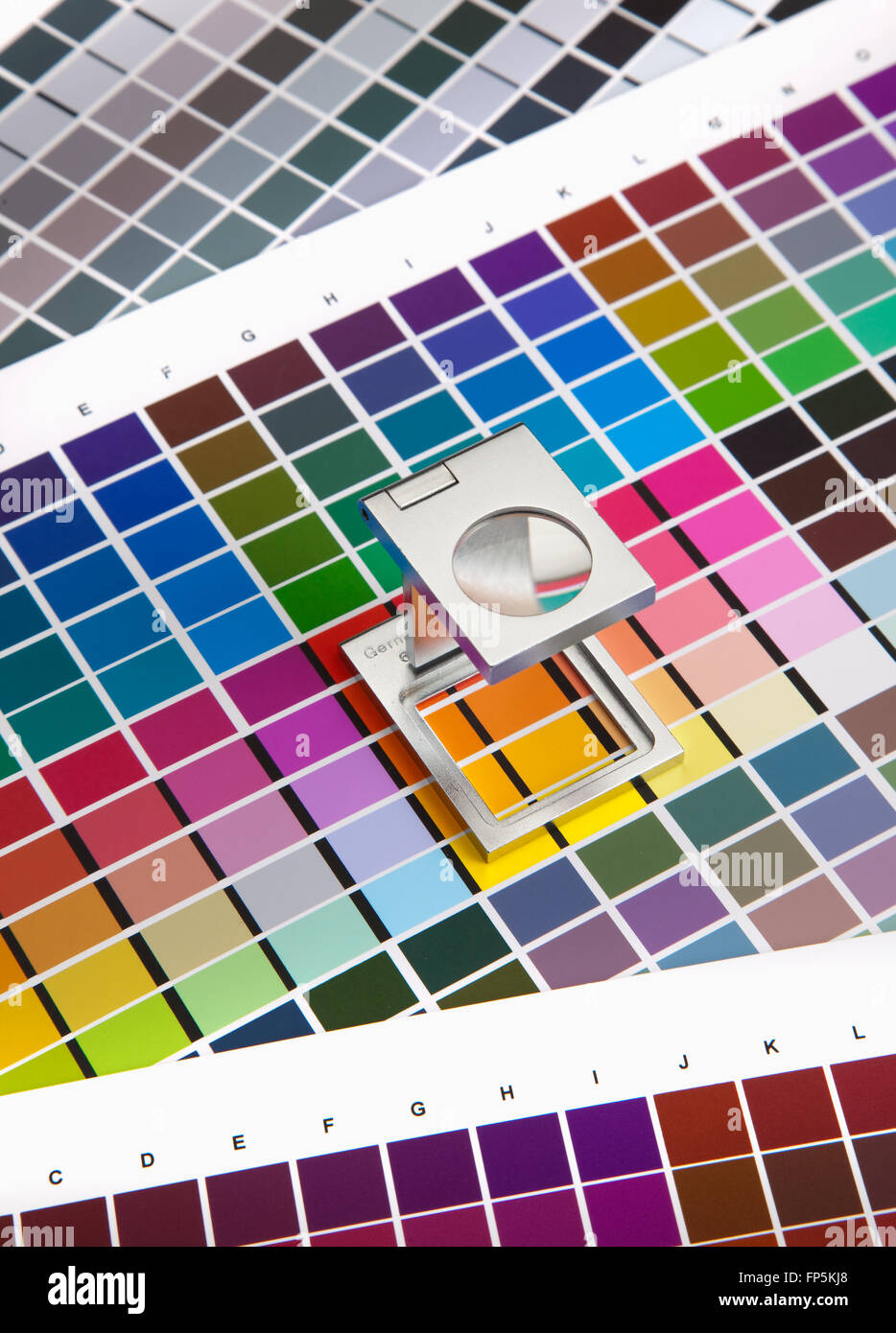 Appuyez sur la gestion des couleurs, graphique, densitomètre, thread counter Banque D'Images