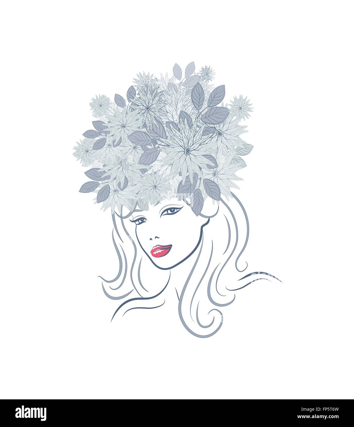 Les femmes d'été assez floral avec des fleurs et des feuilles sur la tête Illustration de Vecteur