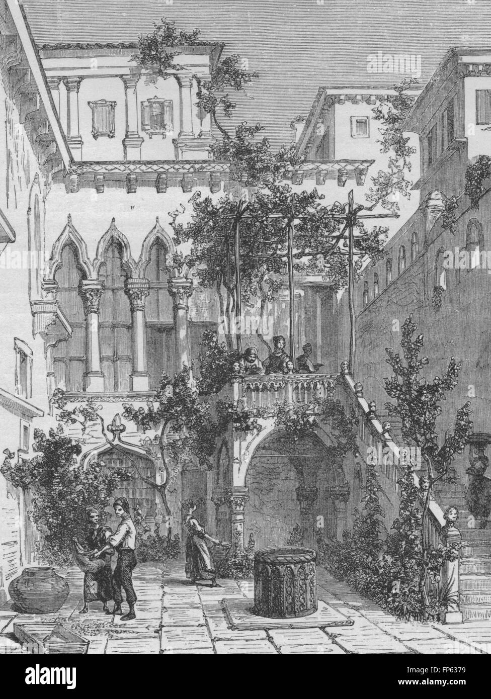 Venise : Cour du Palais Salviati, antique print 1882 Banque D'Images
