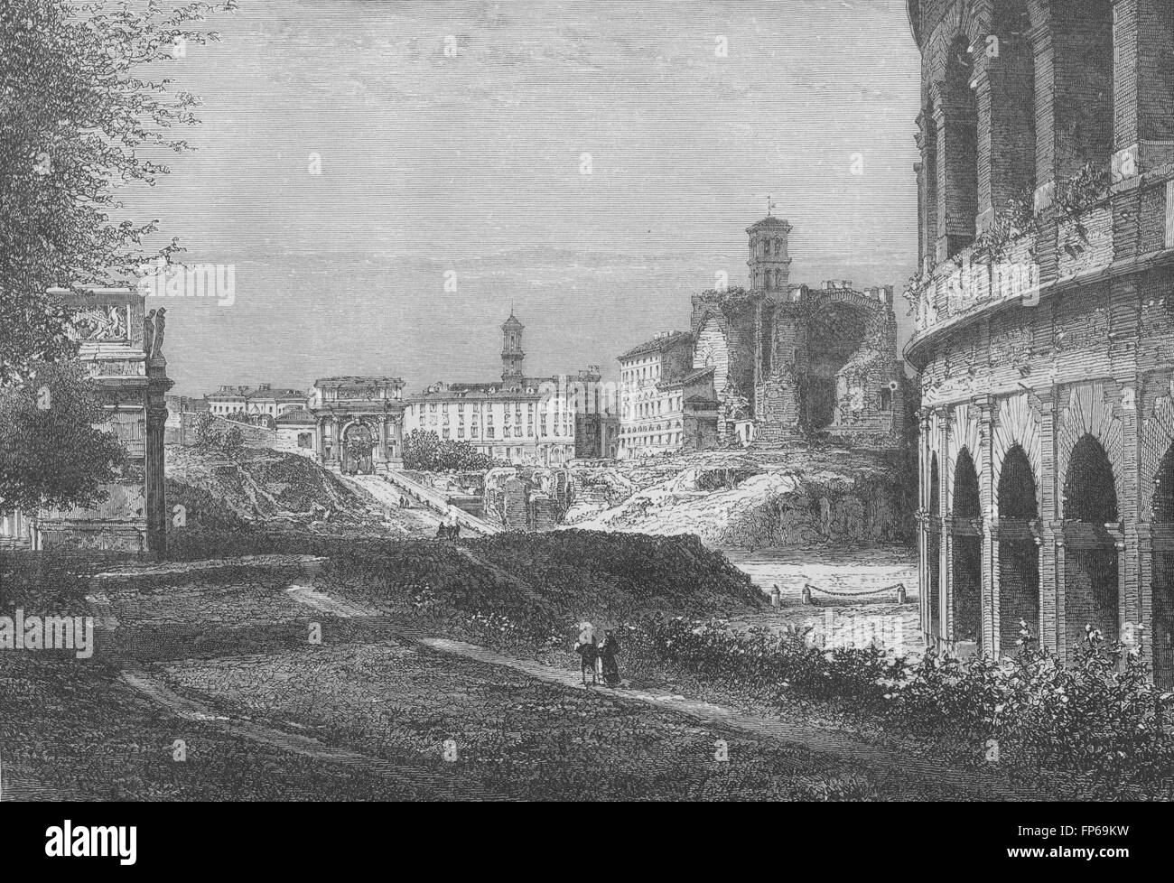 ROME : L'entrée du Forum par la Voie Sacrée, antique print 1882 Banque D'Images