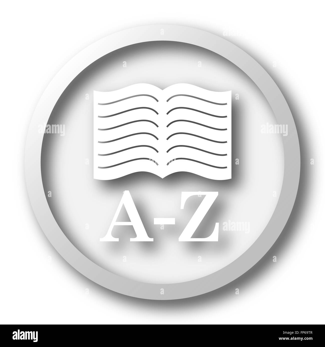 A-Z icône en forme de livre. Bouton Internet sur fond blanc. Banque D'Images