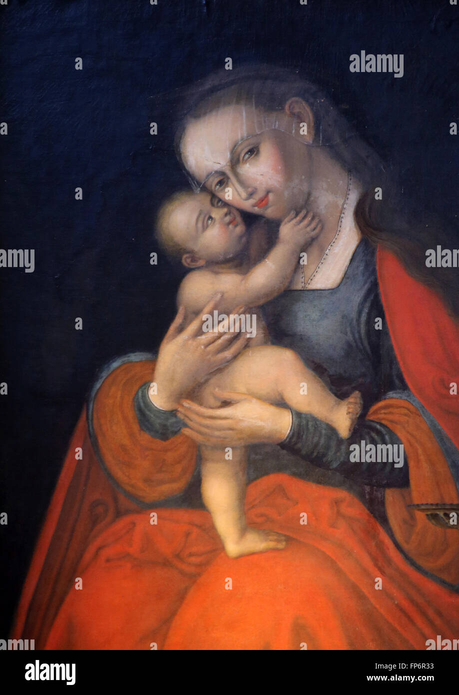 Vierge Marie avec l'enfant Jésus, retable de Saint Benoît dans la basilique célèbre Benediktb Banque D'Images