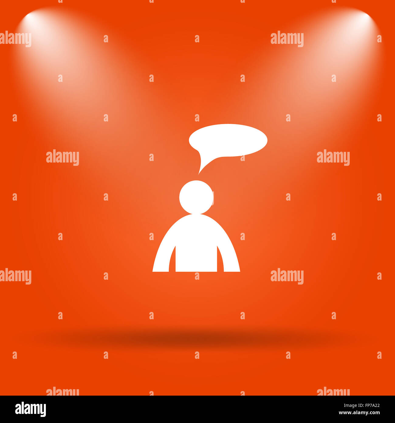 Commentaires icône. Bouton Internet sur fond orange. - Homme avec bulle Banque D'Images