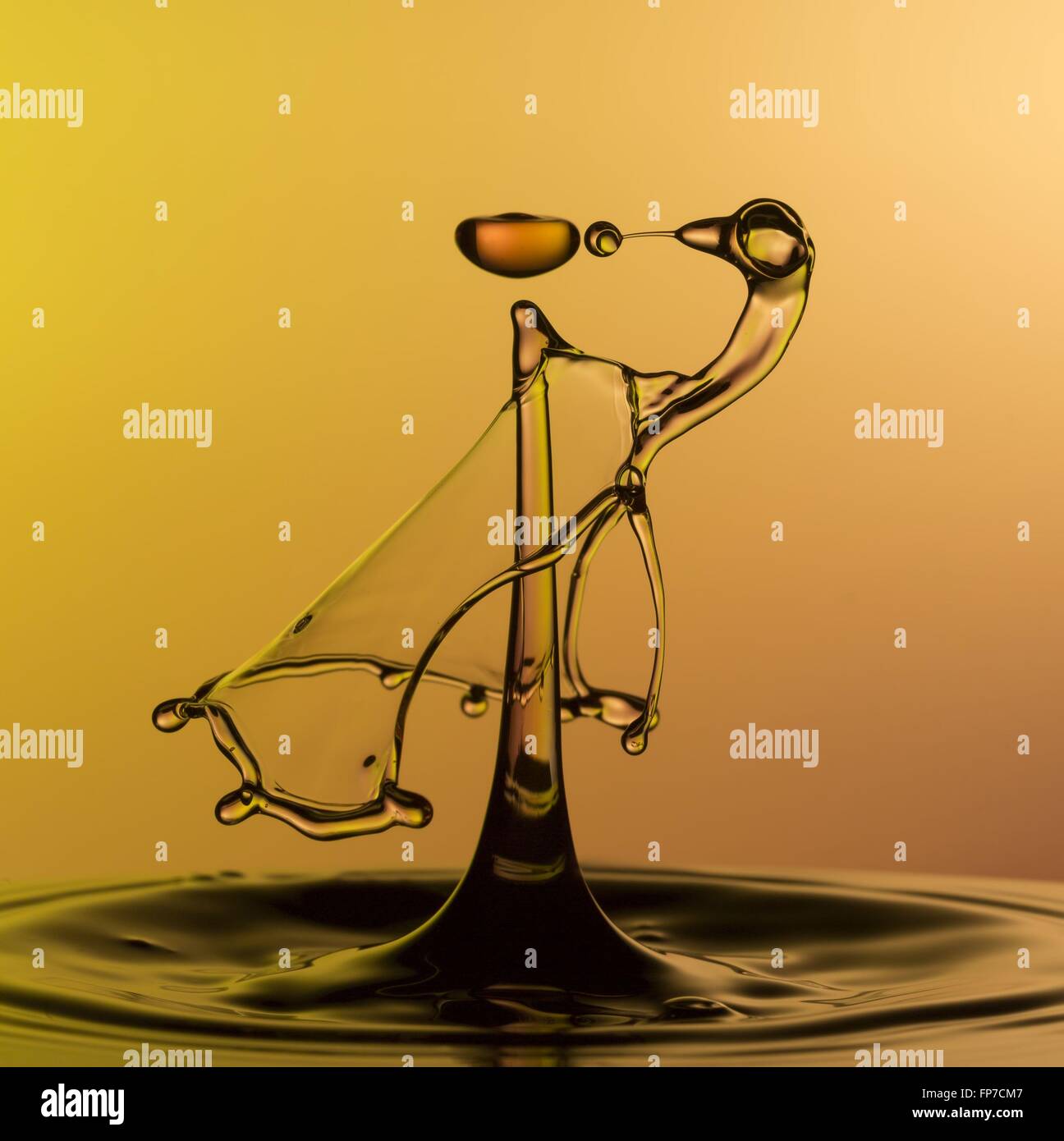 Flash haute vitesse surréaliste une goutte d'eau dans la collision 'shape' d'un oiseau-comme créature. Banque D'Images