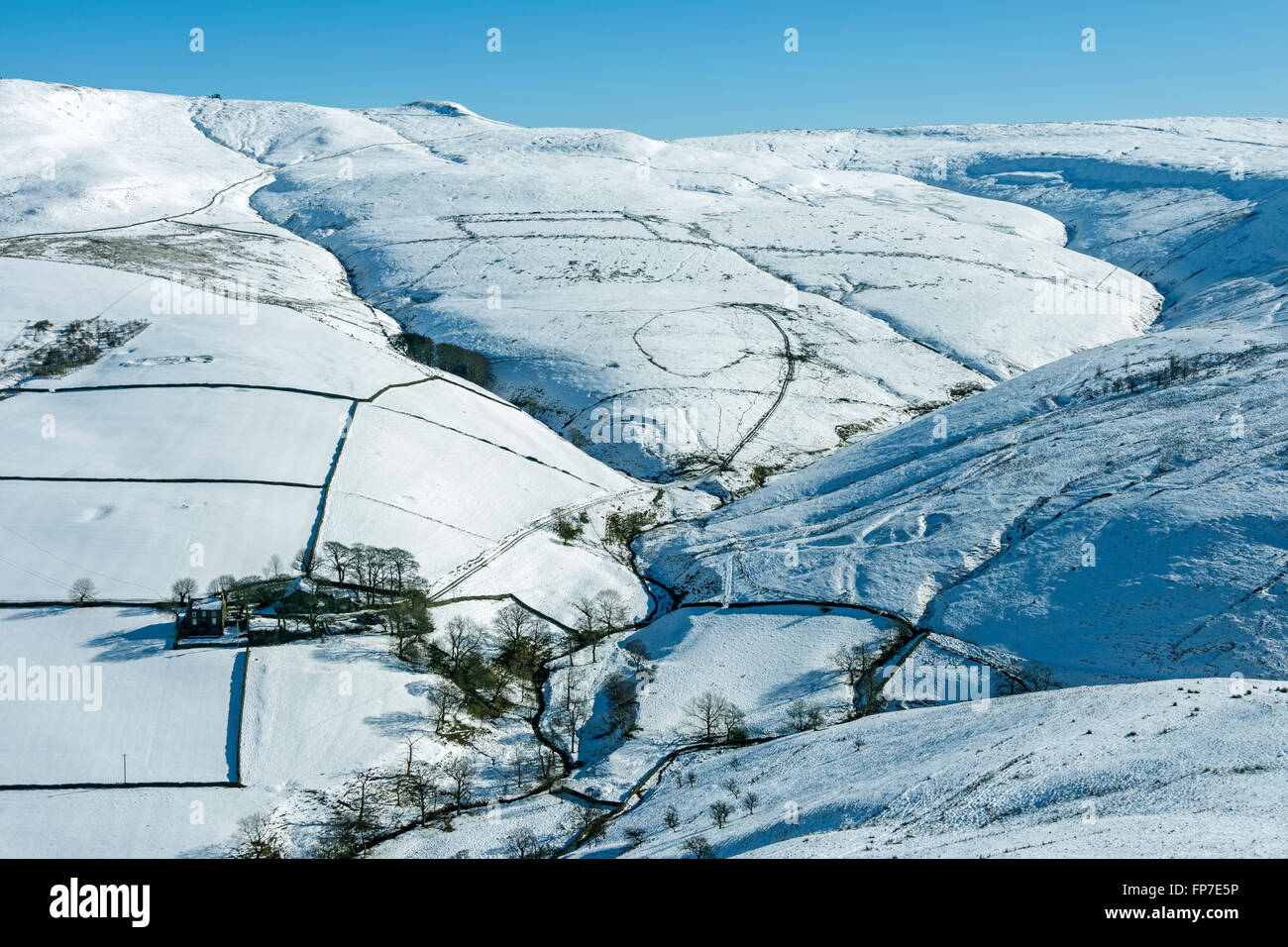 Le Kinder du scoutisme sur le plateau Sett Valley, près de Hayfield, Peak District, Derbyshire, Angleterre, Royaume-Uni. Montage de la crête de la famine. Banque D'Images