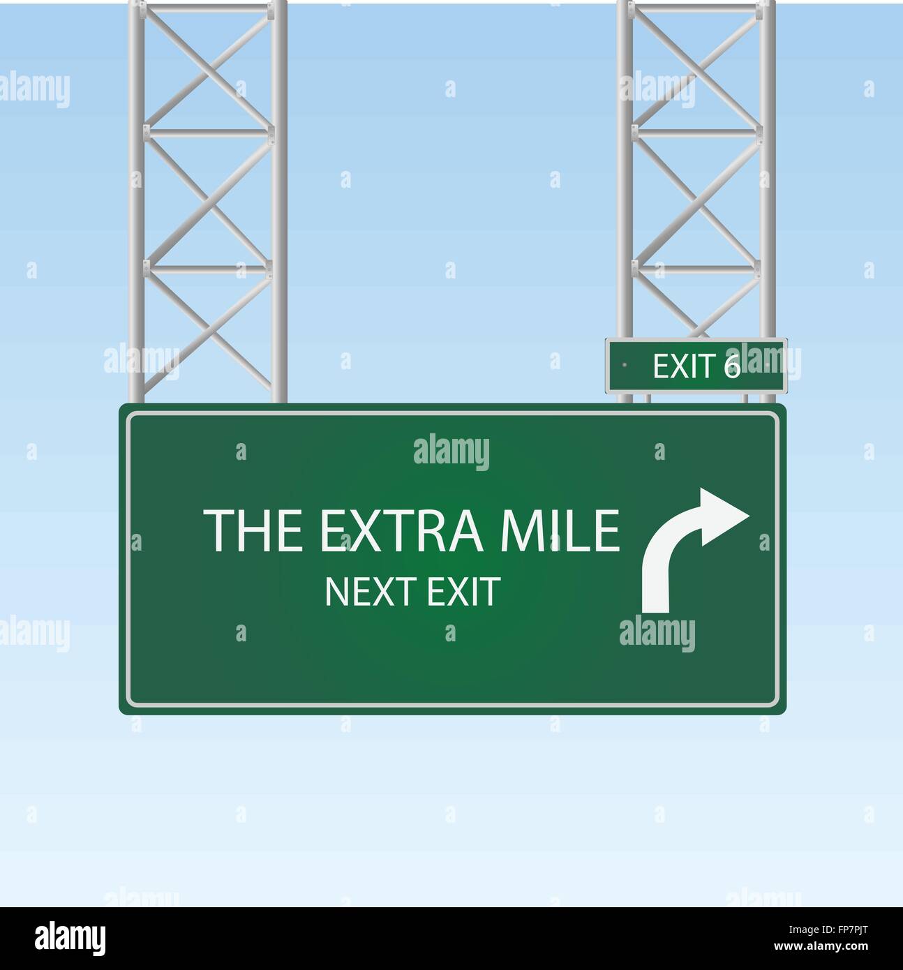 Image d'un panneau routier à la sortie de "l'Extra Mile' contre un fond de ciel bleu. Illustration de Vecteur