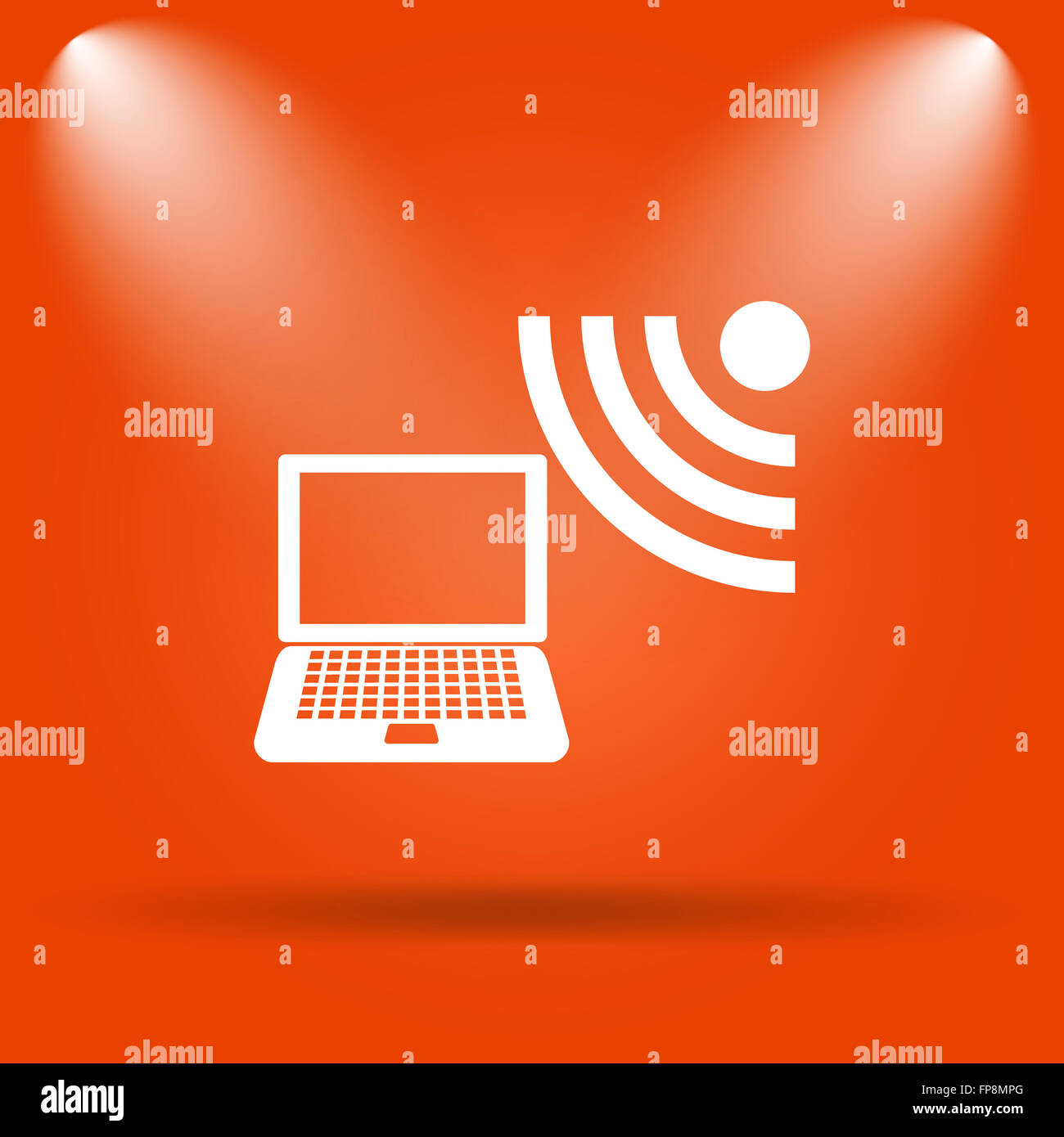 L'icône ordinateur portable sans fil. Bouton Internet sur fond orange. Banque D'Images